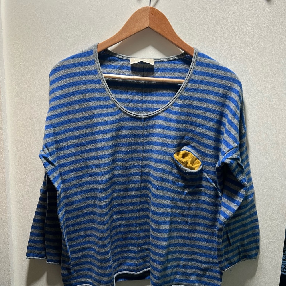 Stefanel Blue and Gray Striped Knitwear